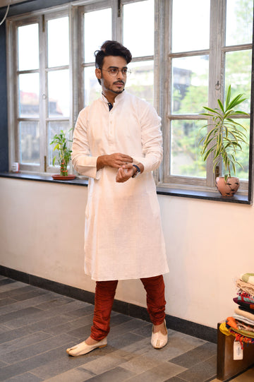White Cotton Long Kurta - NamegStore